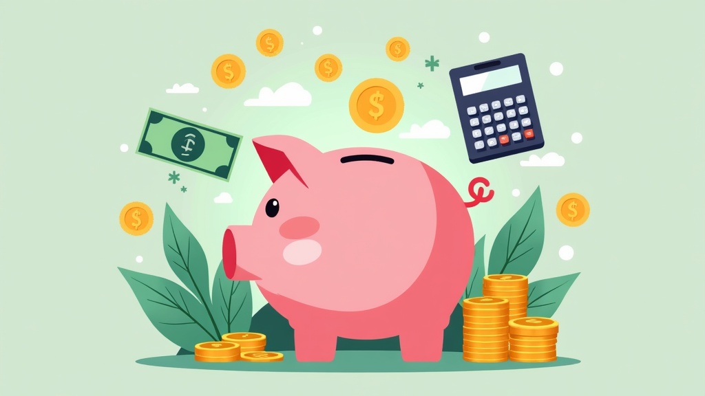 illustration of a piggy bank and various financial icons around it
